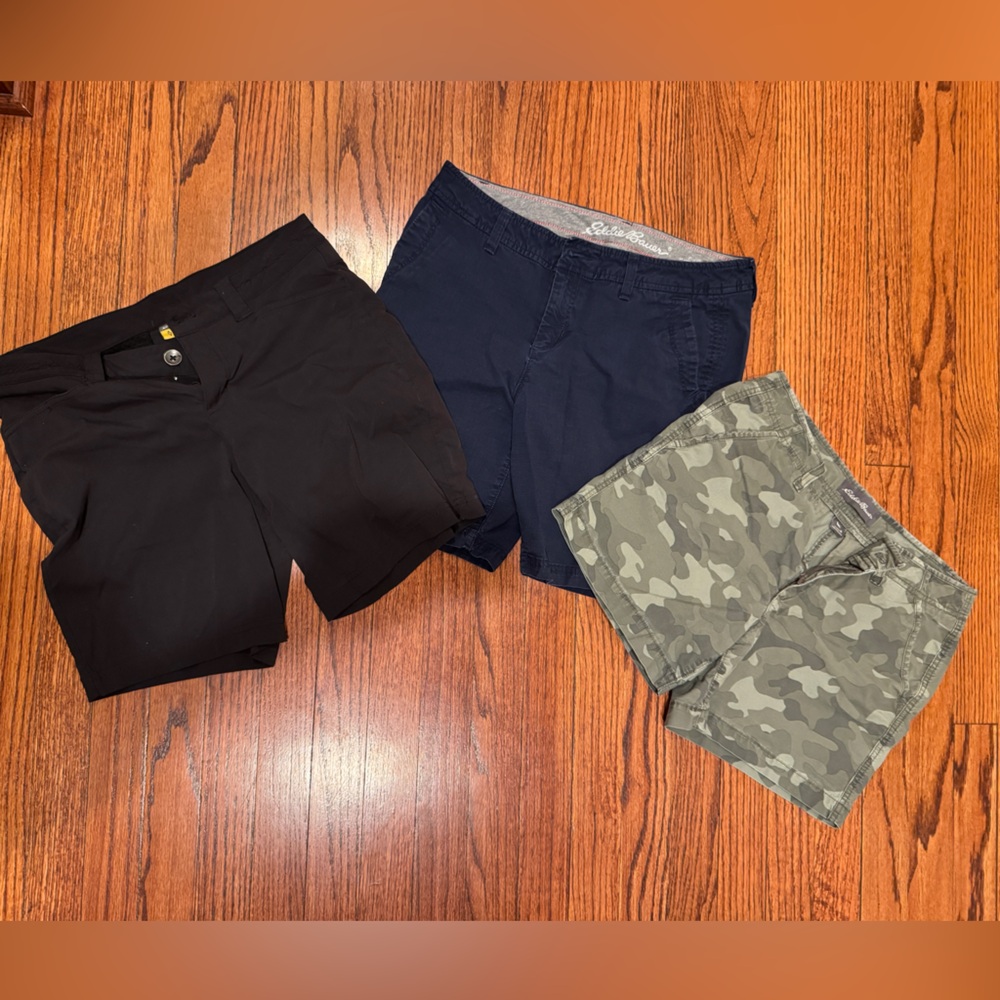 Eddie Bauer Women's Shorts- 3 pair. Navy, Black and Camouflage